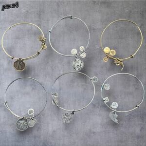 Alex and Ani Charm Bangle Bracelet Lot Set of 6 Adjustable Silver Gold Tone Gift
